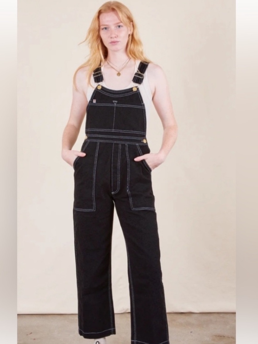 Big Bud Press Overalls Black with Contrast Stitch